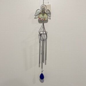 Angel Wall Wind Chime with Blue Glass Teardrop